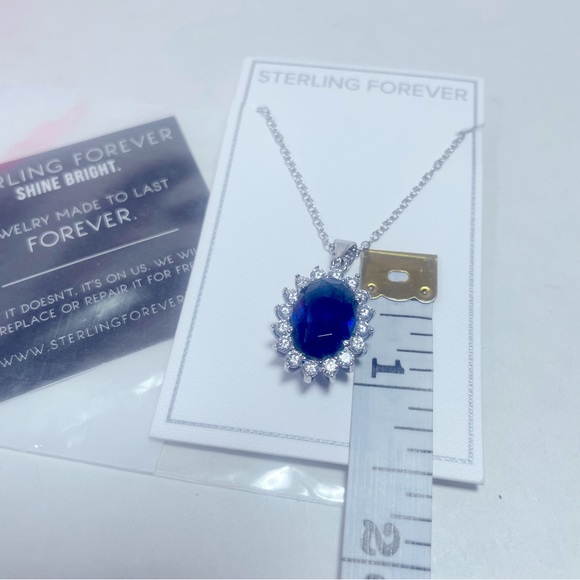 BNWT STERLING FOREVER LAB CREATED SAPPHIRE & CZ DIANA NECKLACE 16”-18” - Picture 7 of 14